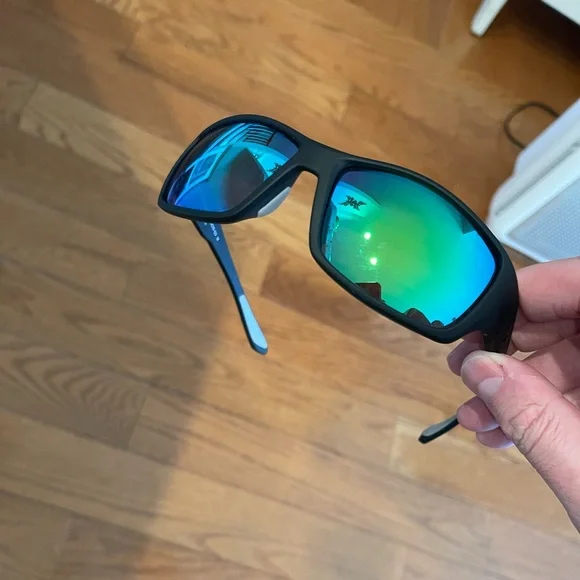 Local Kine black frames w MauiGreen mirror lenses (glass)